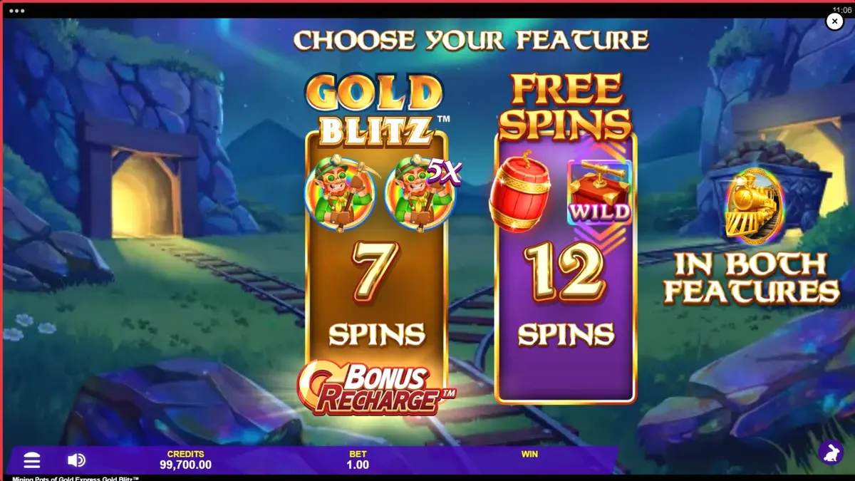 Lucky Lad Flynn em uma mina cheia de ouro e joias no jogo Mining Pots of Gold Express Gold Blitz